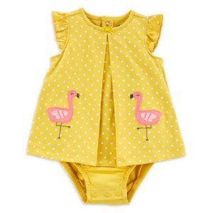 5/$20 NEW 12M Girls Sleeveless Yellow Dot Flamingo Romper